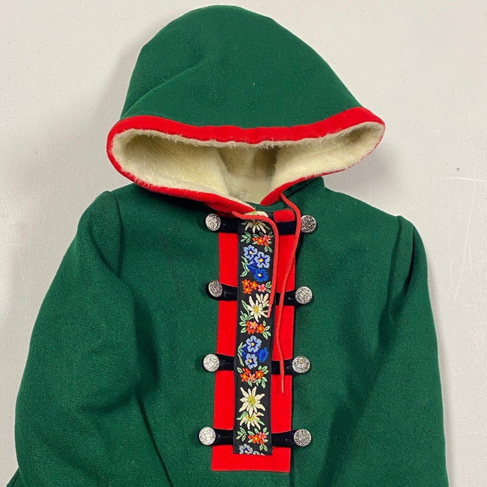 Saks Fifth Avenue Green and Red Kids Pea Coat